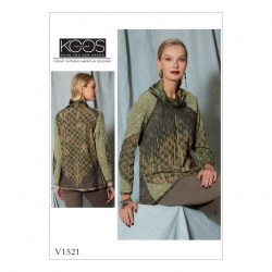 1521 VOGUE KOOS COWL NECK, FRONT FRINGE PULLOVER KNIT TOP PATTERN 6-14; 14-22 CHOICE  UNCUT